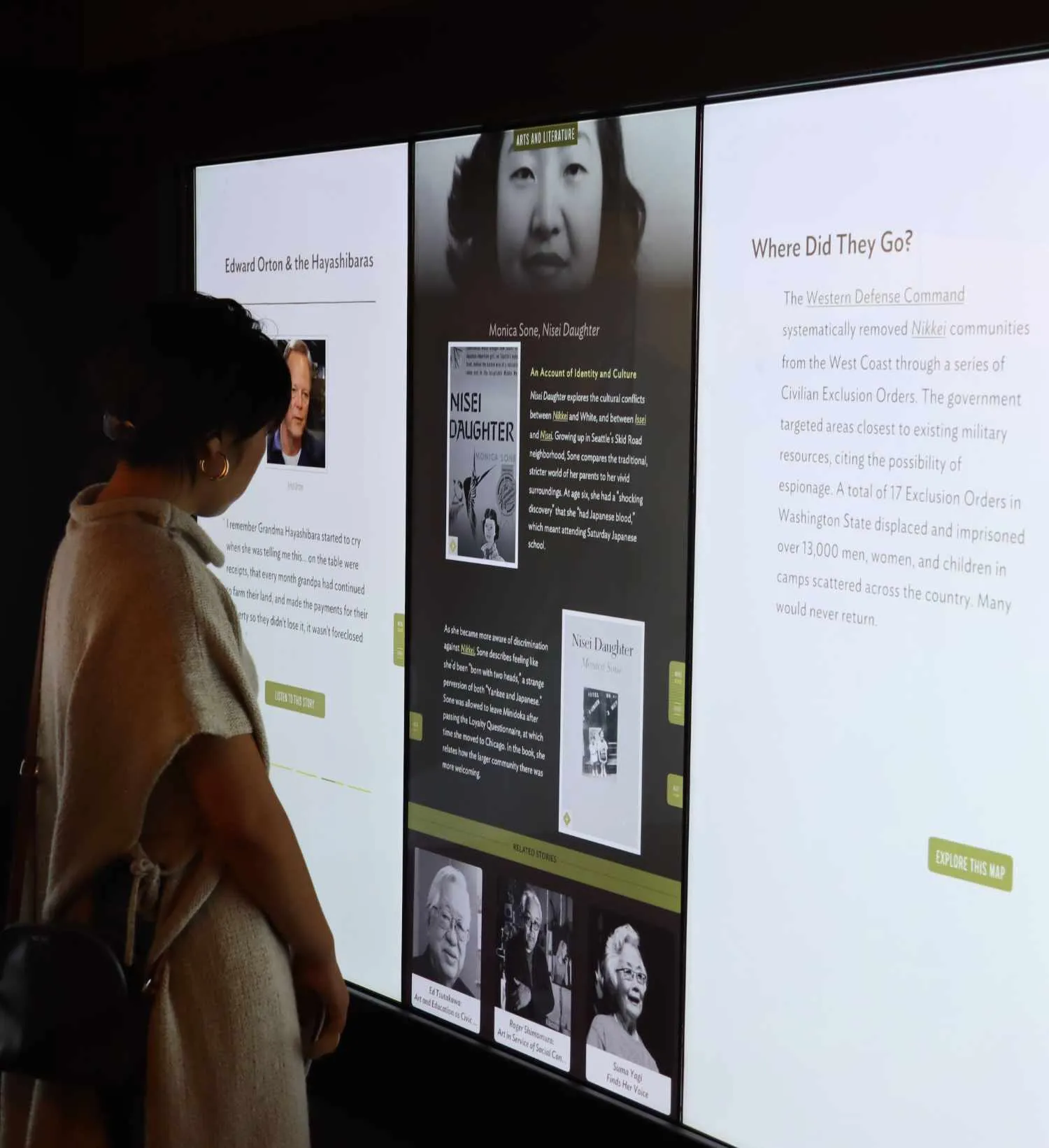 Interactive touchscreens Interact with touchscreens to learn about the history