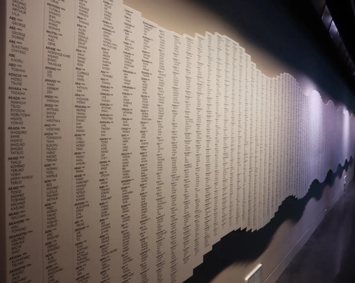 Names of those confined in the Puyallup Assembly Center Barracks Photo by Howard Clifford. Courtesy of UW Libraries Special Collections